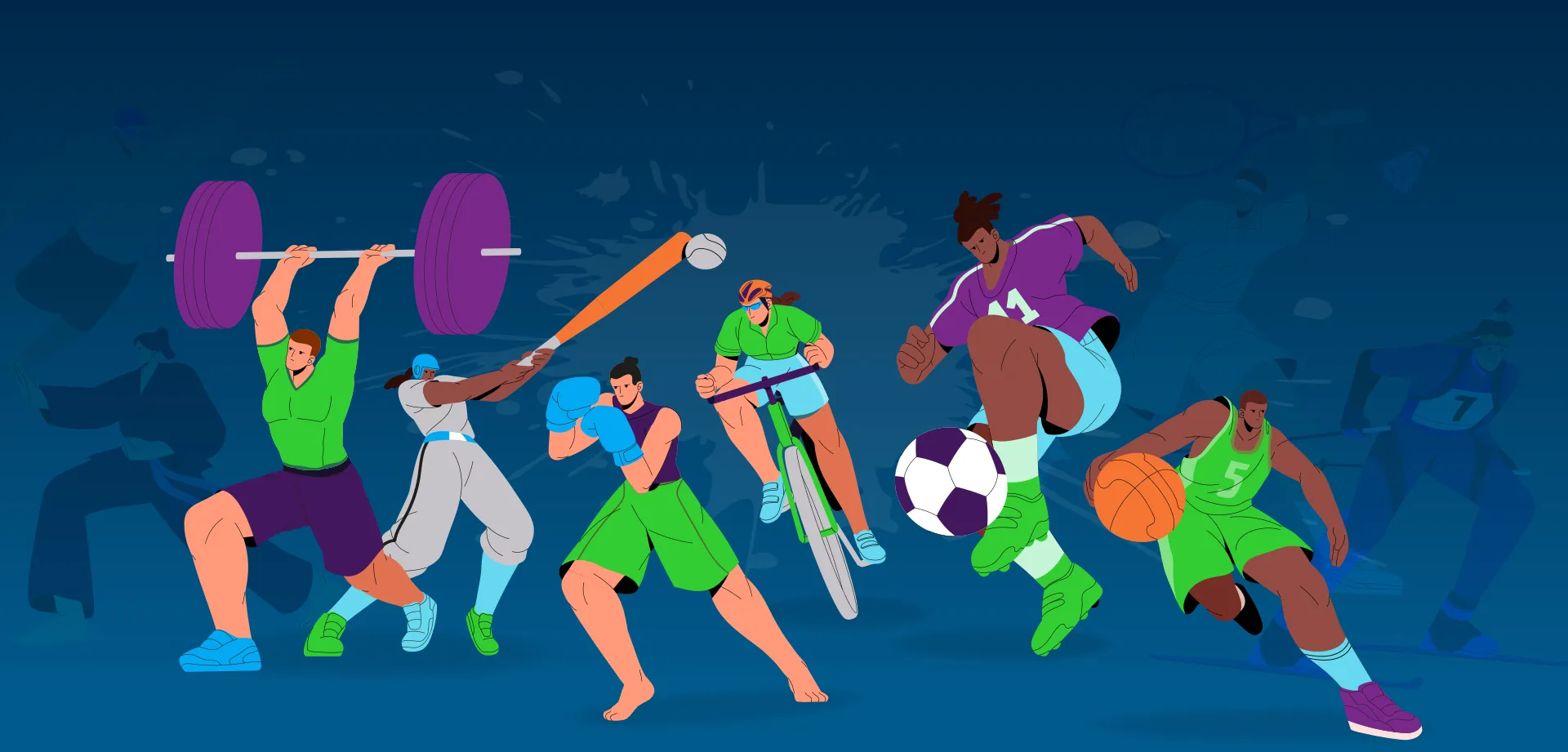 Des athlètes à la musculature développée pratiquant différents sports.